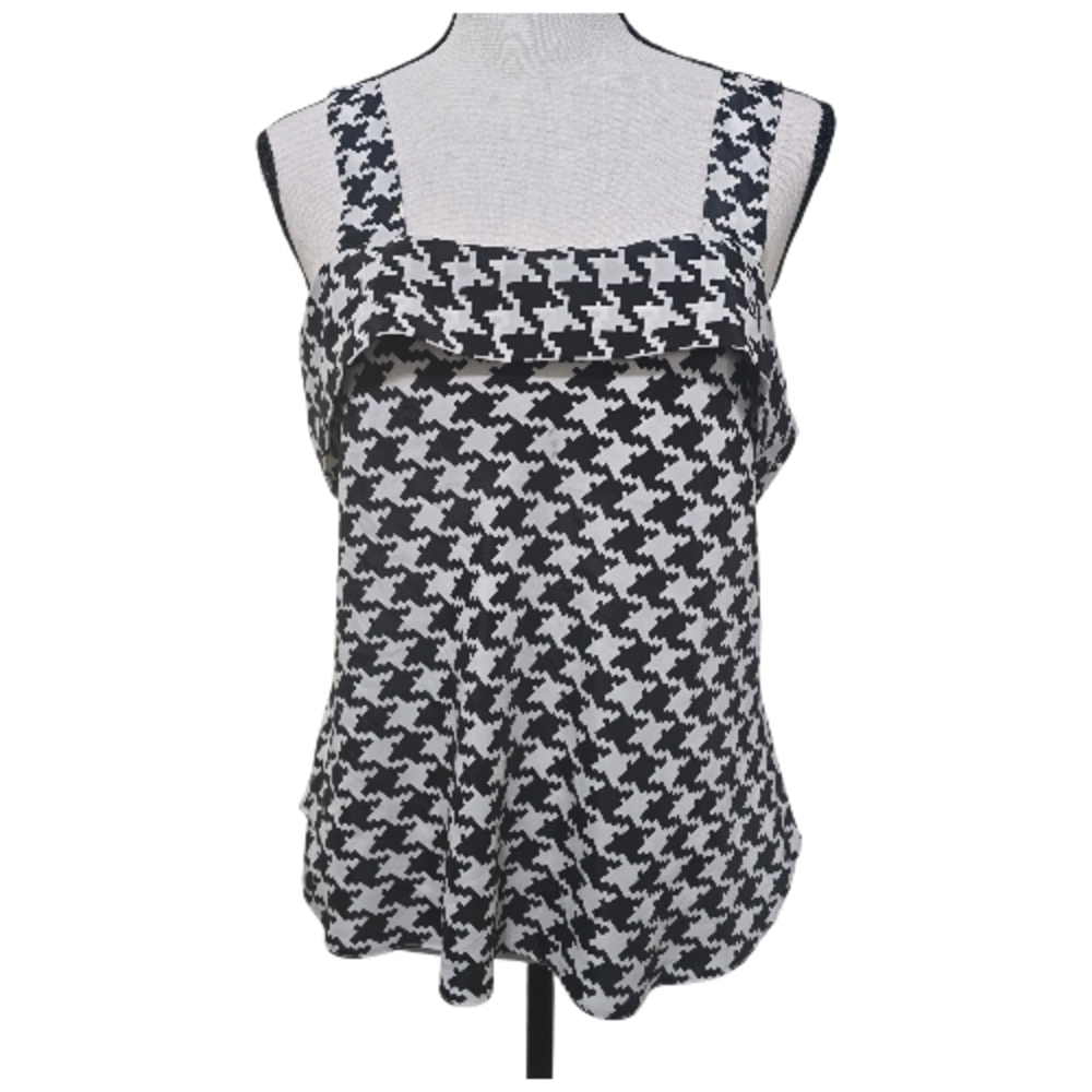 Vtg Y2K Black & White Houndstooth Women's Tank Large Layer Punk Grunge Festival